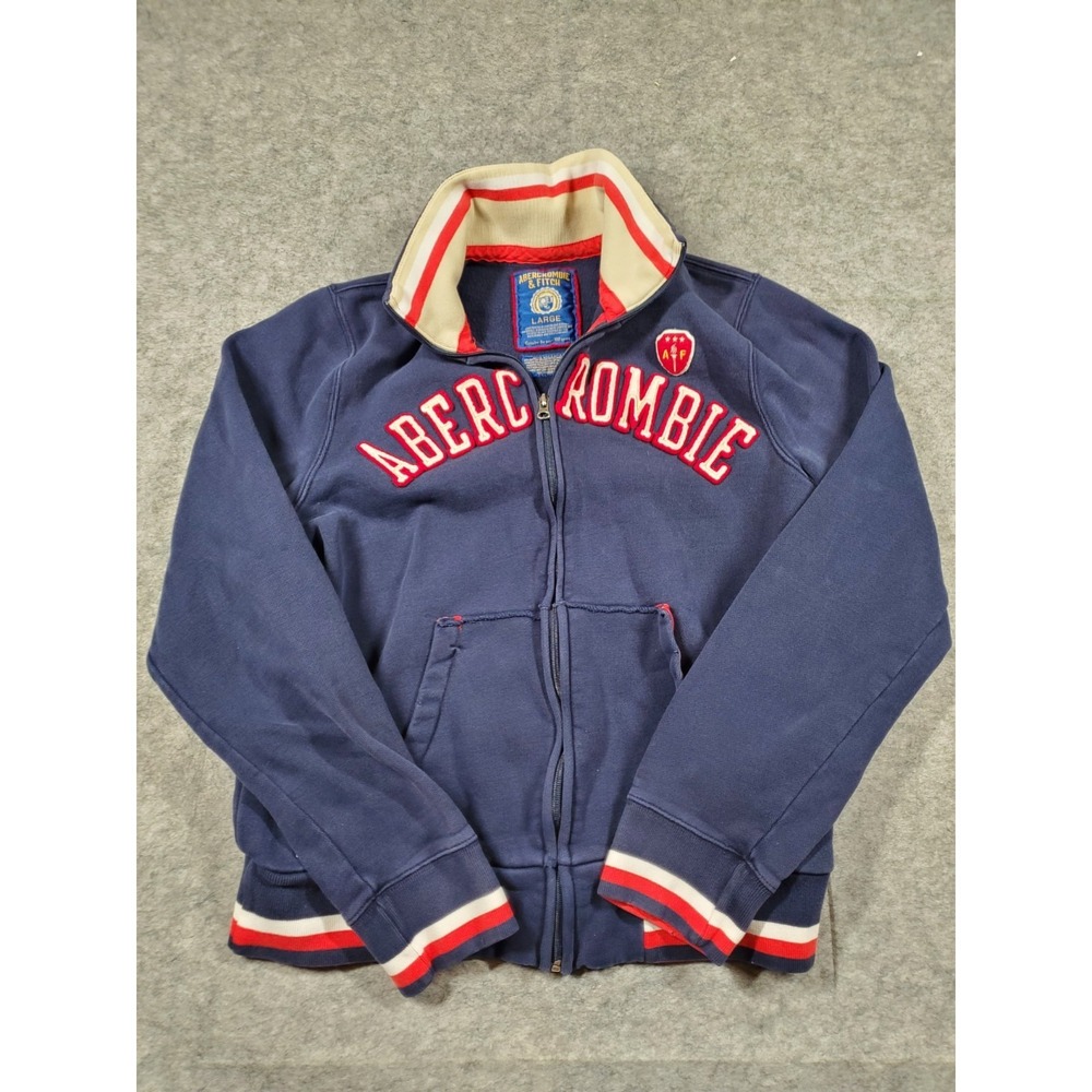 VTG Y2K Abercrombie & Fitch Jacket Mens Large Navy Varsity Bomber Zip Up Patch